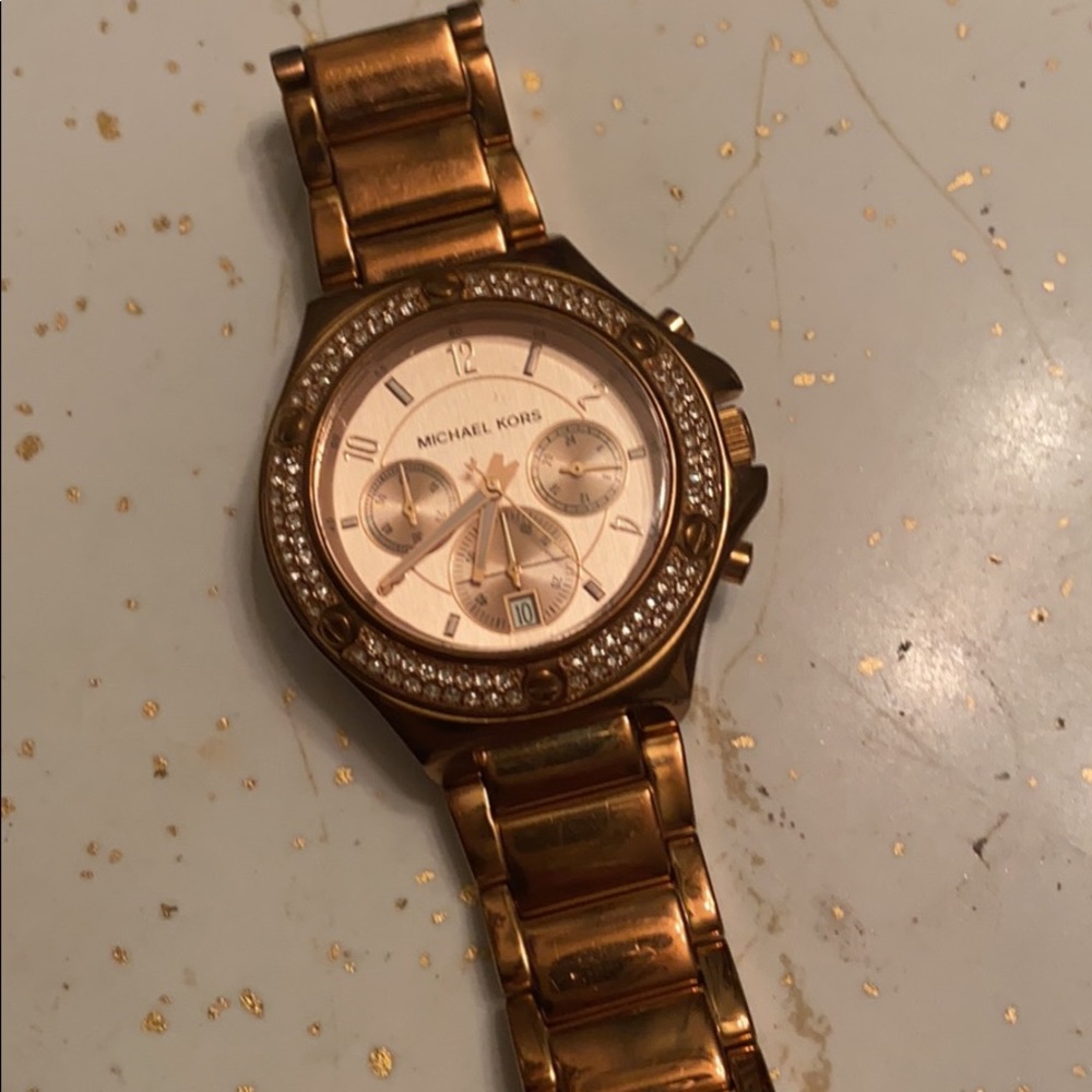 Michael Kors rose gold watch with rhinestones